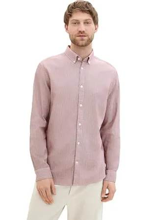 TOM TAILOR Herren Regular Fit Hemd mit Struktur, burgundy white structure, XXXL