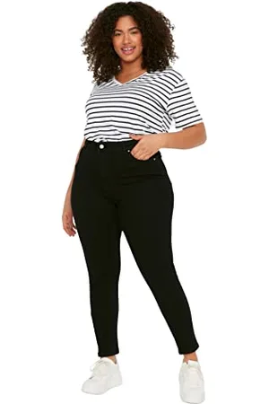 Trendyol Damen Gerade Hohe Taille Plus-Size-Jeans Jeans, , 48 Große Größen EU