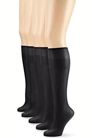 Nur Die 5er Pack Knie Seidenfein 15 DEN transparente Nylon Fein-Kniestrümpfe seidig glänzend breiter Komfortbund Damen