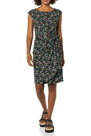 Amazon Damen Kleid in Wickeloptik mit Flügelärmeln und U-Boot-Ausschnitt, , S