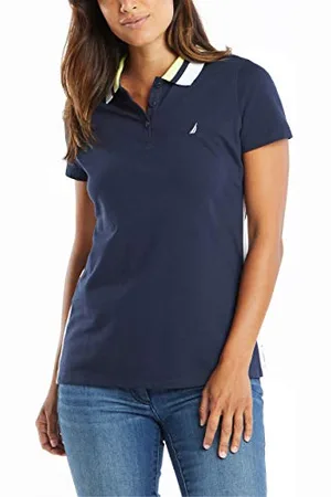 Nautica Damen Classic Fit Striped Collar Stretch Cotton Polo Shirt Poloshirt, , Groß