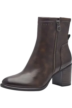 Marco Tozzi By Guido Maria Kretschmer Damen Stiefeletten mit Absatz aus Kunstleder mit Reißverschluss, Braun , 39 EU
