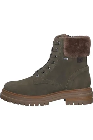 QS by s.Oliver Damen Stiefeletten ohne Absatz Gefüttert mit Schnürsenkeln und Reißverschluss Grün , 37