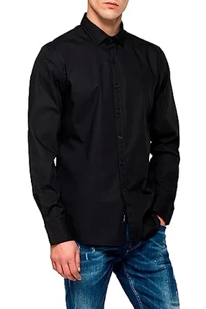 Replay Herren Hemd Langarm mit Stretch, (Schwarz), L