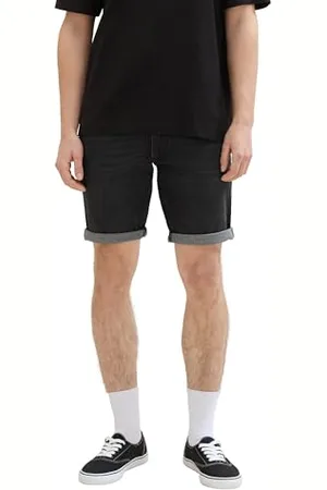 TOM TAILOR Herren Regular Fit Jeans Bermuda Shorts, used dark stone black denim, S