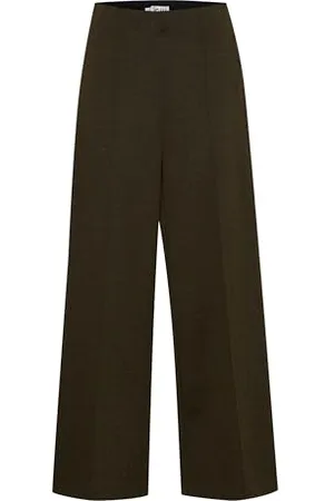 Ichi IHKATE Jacquard Damen Hose Stoffhose Culotte-Hose mit Reißverschluss Ziernähten Fischgratmuster Paspeltaschen Regular fit, Größe:XL, Farbe: