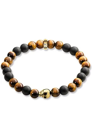 Thomas Sabo Herren-Armband Rebel at heart "Totenkopf " Silber vergoldet Tigerauge braun 17 cm - A1509-881-2-L17
