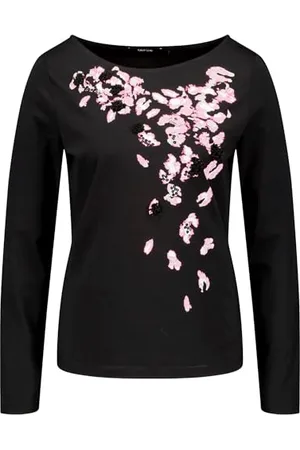 Taifun Damen Verziertes Langarmshirt aus Bio-Baumwolle Langarm Frontprint 36