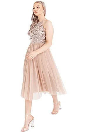 Maya Deluxe Damen Embellished Halter Neck Midi Bridesmaid Dress, , 38 EU