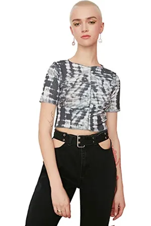 Trendyol Damen Batik Muster Crop Gestrickte Bluse Blouse, , L EU