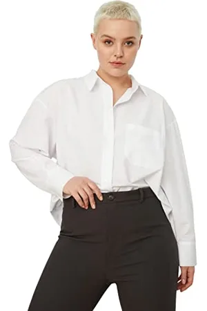 Trendyol Damen Gerade Lange Ärmel Regulär Plus-Size-Shirt Shirt, , 48 Große Größen EU