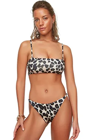 Trendyol Damen Python Gemusterter Bikini. Bikini Bottoms, Braun, 42 EU
