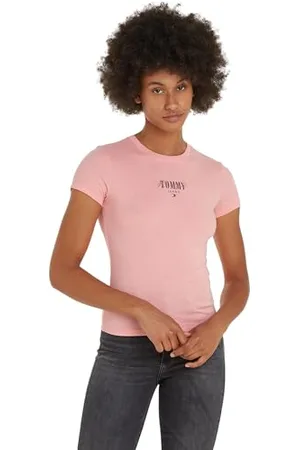 Tommy Hilfiger Damen T-Shirt Kurzarm Slim Rundhalsausschnitt, (Tickled Pink), XXS