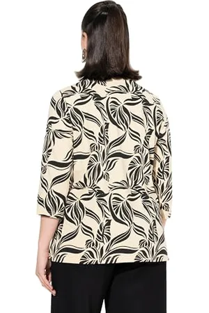 Ulla Popken Damen V Ausschnitt und Blätterdruck T-Shirt, , 62-64
