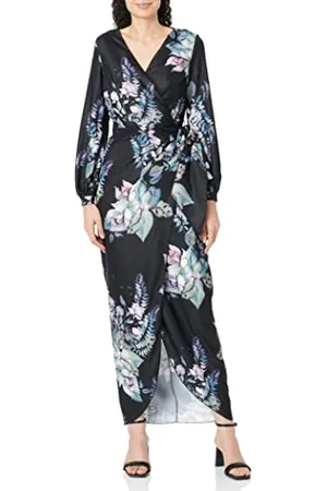 Little Mistress Damen Roxby Black Floral Long-sleeve Maxi Dress cocktailkleid, , 38 EU (Herstellergröße: 10)
