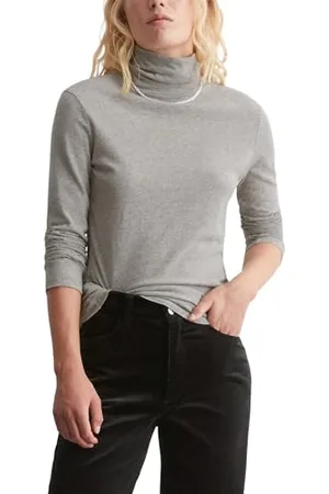Marc O’ Polo Marc OߴPolo Denim Damen Langarmshirt aus Bio-Baumwolle mit Rollkragen, Grau , L