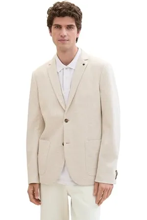 TOM TAILOR Herren Jersey Piqué Sakko mit Stretch, light beige melange, 44