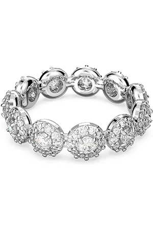 Swarovski Una Ring, Weißer und Rhodinierter Damenring mit Strahlenden Kristallen