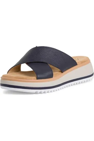 QS by s.Oliver Damen Pantoletten aus Leder Plateau, Blau (Navy), 41