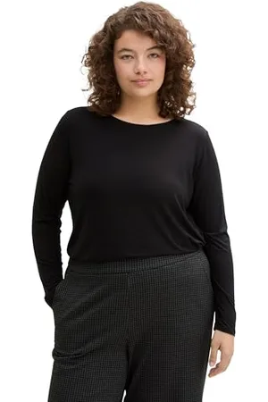 TOM TAILOR Damen Plussize Basic Longsleeve mit U-Boot-Kragen, , 46