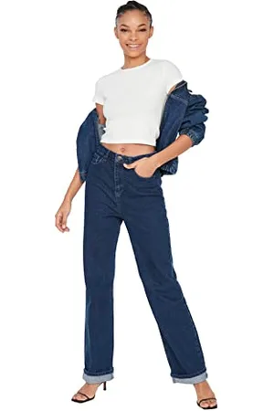 Trendyol Damen Lacivert Roast Folding Detailed High Waist 90