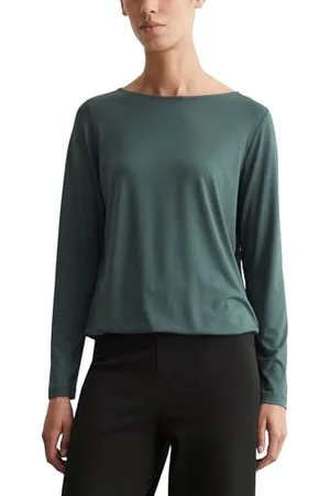 Marc O’ Polo Marc OߴPolo Damen Langarmshirt mit U-Boot-Ausschnitt Regular Fit, Grün (Deep Emerald), S