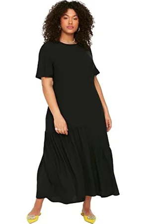 Trendyol Damen Women Ruffle Hem Dress Maxi Rüschen Saum Oversize Woven Plus Size Kleid, , 50 Größen