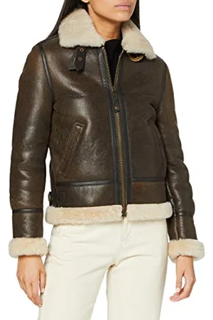 Schott NYC Damen Lederjacke Jacke LCW1257, Braun (dark brown 80), Gr. S