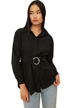 Trendyol Damen Bogenschnalle detailliertes Hemd Shirt, Black, 38