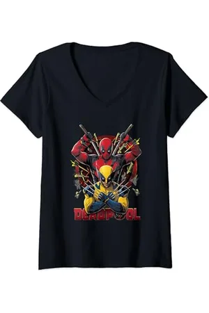 DEADPOOL Damen And Wolverine Pose T-Shirt mit V-Ausschnitt