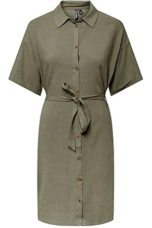 Pieces® Damen Pcvinsty Ss Linen Shirt Dress Noos, , M