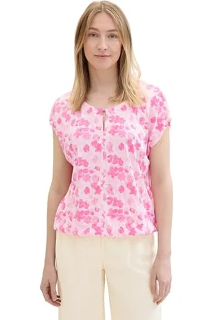 TOM TAILOR Damen Basic Blusen-Shirt mit Allover-Print, pink small floral design, XXL
