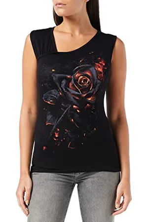 Spiral Damen Burnt Rose-Gathered Shoulder Slant Vest Black Top Gothic Kleidung Damen - Love&Roses Shirt EMP Damen Oberteile - - XL