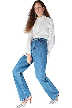 Trendyol Damen Jeans mit hoher Taille, weites Bein Hose, , 66
