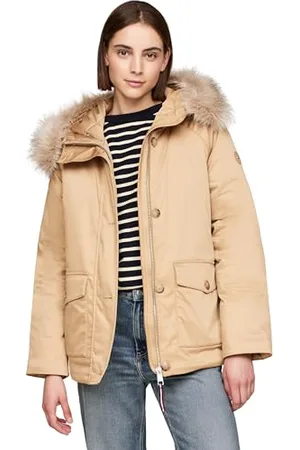 Tommy Hilfiger Damen Parka Padded Parka With Fur mit Knopfleiste, Grün (Classic Khaki), L