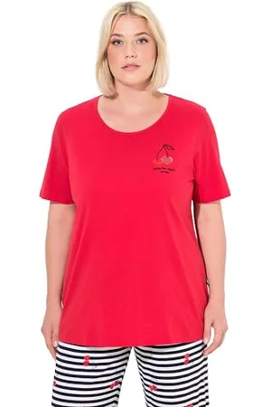 Ulla Popken Damen große Größen Übergrößen Plus Size Pyjamashirt, Herzen, Halbarm