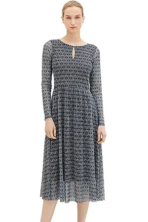 TOM TAILOR Damen 1037927 Mesh Kleid mit Muster, 33984-navy Geometrics Print, 40