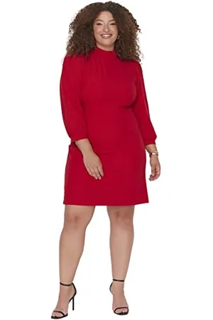 Trendyol Damen Übergröße A-Linie A-Linie Stehkragen Webstoff Große Größen in Kleid, , 44 EU