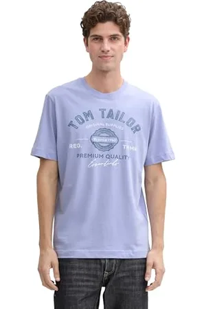 TOM TAILOR Herren 1037735 T-Shirt aus Baumwolle mit Logo-Print, 36549-Cold Purple, S
