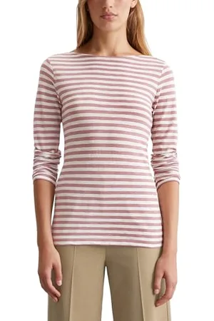 Marc O’ Polo Marc OߴPolo Damen Langarmshirt aus Bio-Baumwolle mit U-Boot-Ausschnitt, Mehrfarbig (Multi/Dark Mauve), XS