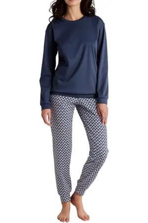 Calida Daylight Dreams Bündchen-Pyjama Damen, hautfreundlich, hypoallergen, atmungsaktiv, feuchtigkeitsregulierend, weiche Bündchen am Abschluss