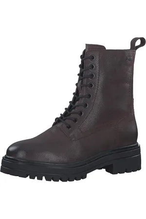 QS by s.Oliver Damen Stiefeletten ohne Absatz aus Leder mit Schnürsenkeln und Reißverschluss Braun (Dark Brown), 39