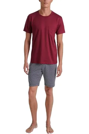 Calida Relax Imprint Kurz-Pyjama Herren, aus 100% Baumwolle, Hose mit stoffbezogenem Gummibund