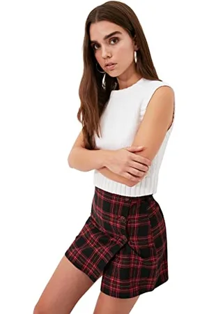Trendyol Damen Kariert/Karo Mini Eine Linie Die Verpackung Rock Skirt, , 36 EU