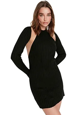 Trendyol Damen Slim Standard Choker High Neck Strickware Kleid, , L