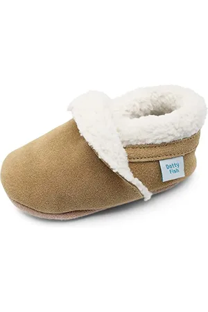Dotty Fish Baby & Kleinkind Pantoffeln aus Wildleder – Rutschfest & Warm mit Fleecefutter – Barfußgefühl – . 0-6 Monate (17 EU)