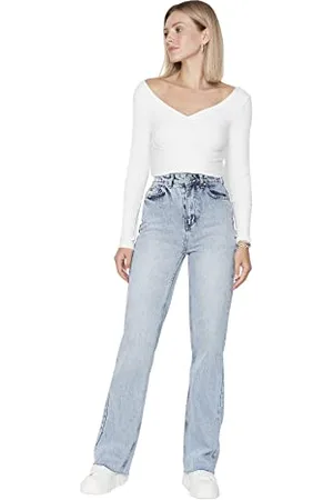 Trendyol Damen Herren Hoher Bund Wide Leg Jeans, Hellblau, 40 EU