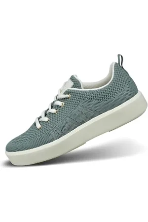 Bugatti Damen Grüne Gestrickte Mesh-Sneaker mit Schnürverschluss, Logodetails, Atmungsaktivem Design, Flexiblen Eva-Sohlen und Leichter Dämpfung., grün/Offwhite, 40 EU