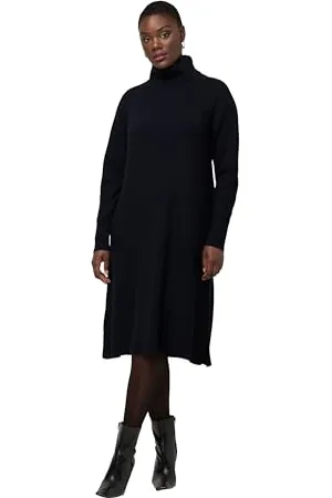 Ulla Popken Damen, große Größen, Strickkleid mit Turtleneck und Schlitz