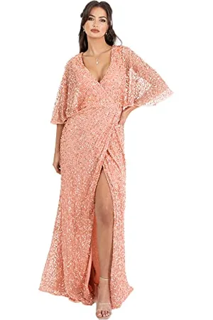 Maya Deluxe Damen Womens Maxi Ladies Sequin Embellished Wrap A-Line Dress for Wedding Guest Bridesmaid Evening Prom Ball Occasion Kleid, , 38
